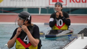 germany women preparing putting on helmets icf canoe polo world games 2017