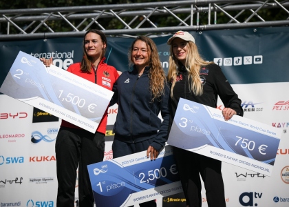 Camille Prigent won the overall women's kayak cross individual crown Camille Prigent Kayak Cross overall Augsburg 2025 podium