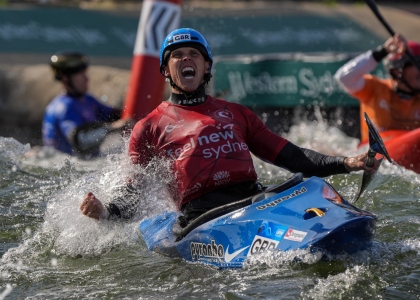 Clarke set to compete in Tacen Joseph Clarke 2005 Great Britain kayak cross celebrate
