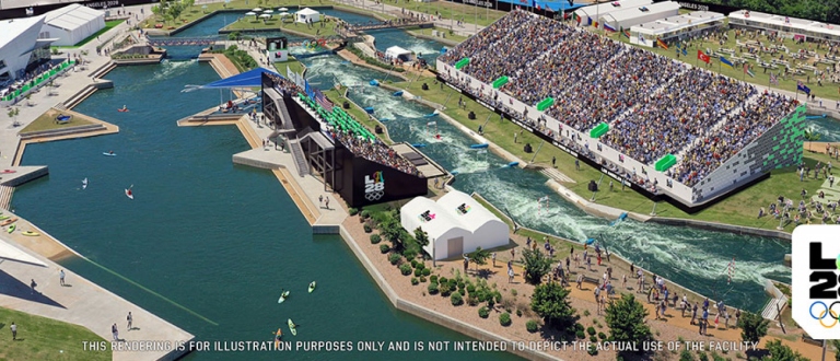 LA28 Olympics Rendering of the Whitewater Center for Canoe Slalom and Kayak Cross in Oklahoma City