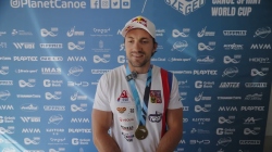 Czechia's Martin Fuksa reacts to winning men's C1 1000m gold in Szeged