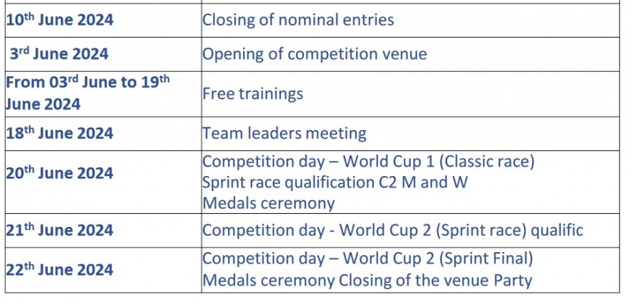 WWC Mezzana Schedule