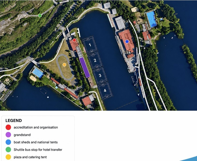 ICF Canoe Polo venue Duisburg 2026 map