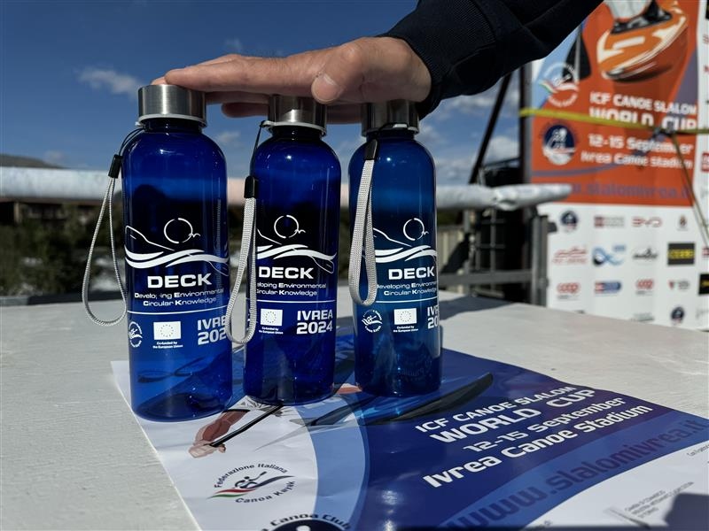 DECK Project water bottles at ICF Canoe Slalom World Cup DECK Project Ivrea 2024