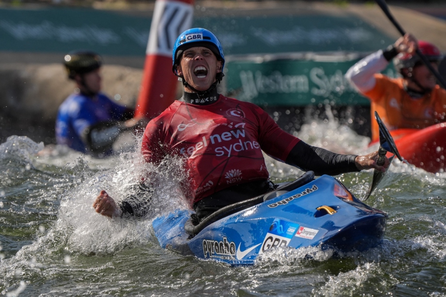 Joseph Clarke Sydney 2005 Great Britain kayak cross celebrate