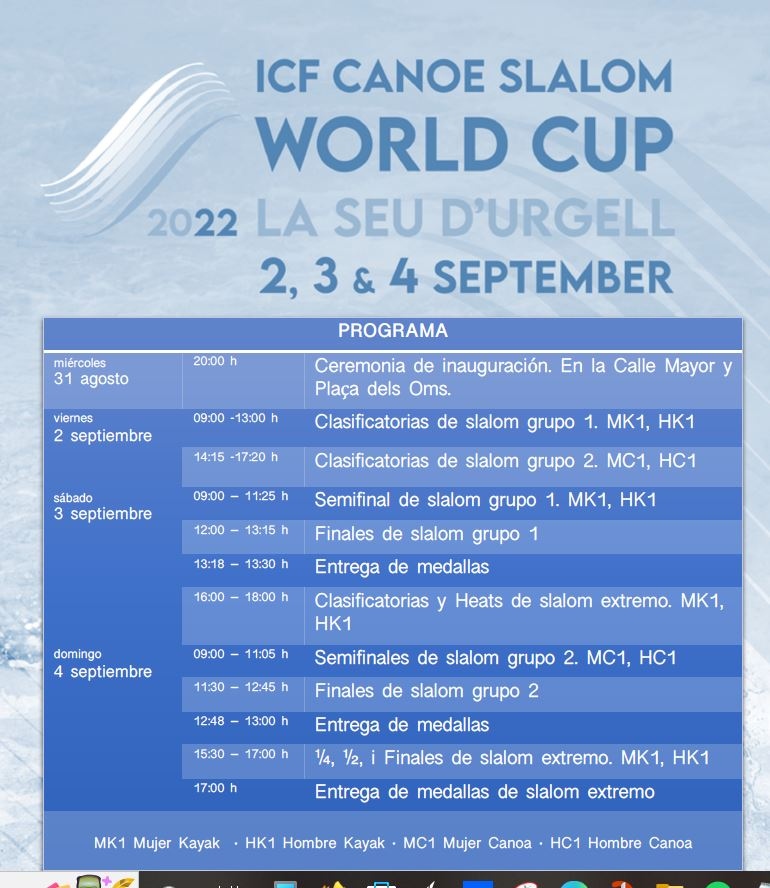 Program - 2022 ICF CANOE SLALOM WORLD CUP FINAL LA SEU D'URGELL