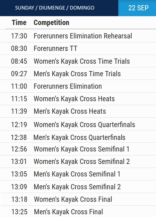 sunday schedule 2024 canoe slalom final world cup la seu